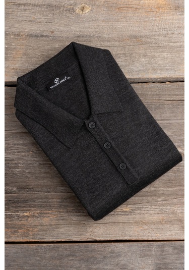 Woolen World Polo Yaka Battal Büyük Boy Yünlü Triko Kazak Antrasit