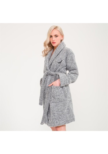 Kadın Welsoft Şal Yaka Polar Sabahlık Gri
