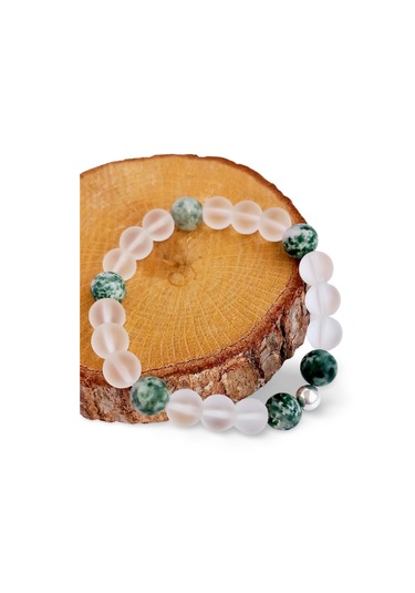 Gümüş Yosun Akik Necef Doğal Taşlı Zarif Tasarım Kadın Gümüş Bileklik Gümüş