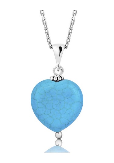 925 Ayar Gümüş Turkuaz Taşlı Kalp Kadın Gümüş Kolye