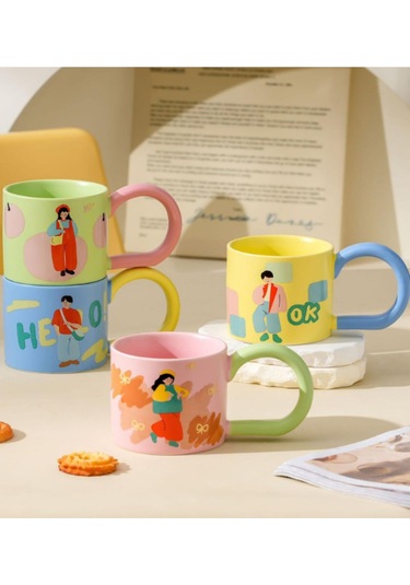 Kız Ve Erkek Modelli Büyük Saplı Seramik Kupa 2001 Sarı