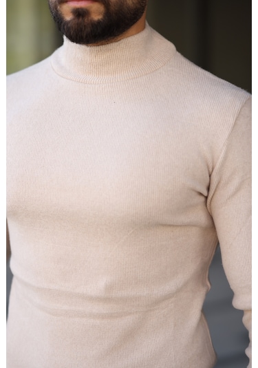 3'lü Paket Yarım Boğazlı Erkek Kazak Bej - Siyah