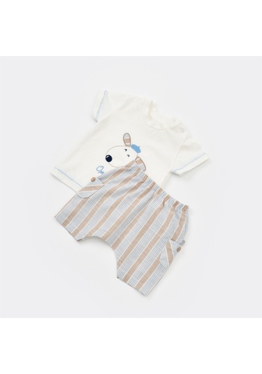 Bibaby 2li Takım Şortlu Stripe Sytle Bej - Mavi-9508 Bej