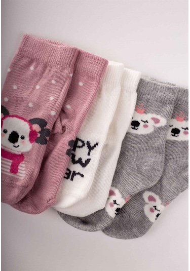 Cigit Üçlü Kız Bebek Çorap 6-12 Ay Karşık Renkli 1 Beyaz