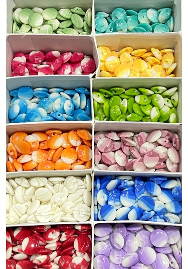 Bebek Düğmesi / Çizgili Model / 10 Adet / - Pudra