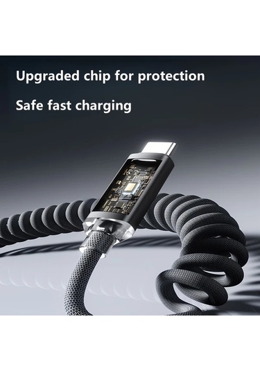 Elmpaly 120w Süper Hızlı Şarj Yaylı Kablo Usb-a Type-c 2m Siyah