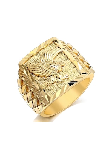 1 Adet Erkek Moda Altın Kaplama Punk Rock Kartal Yüzük Hip Hop Yüzük Lüks Parmak Takı 8 Altın