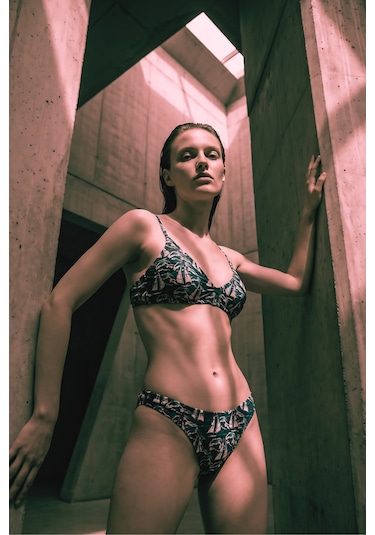 Akdeniz Yelkenli Ve Dalga Desenli Premium Üçgen Bikini Set -3465 Lacivert