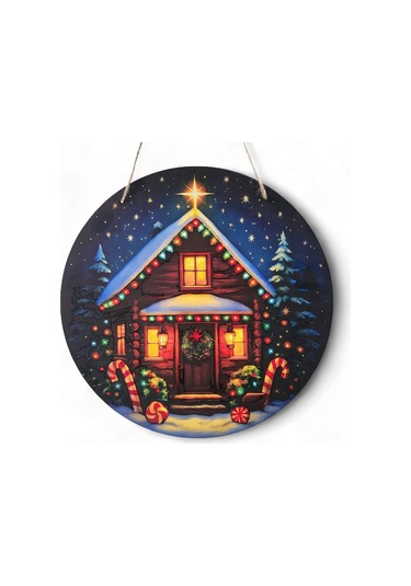 Baston Şekerli Yeni Yıl Evi Kapı Ve Duvar Süsü 30x30