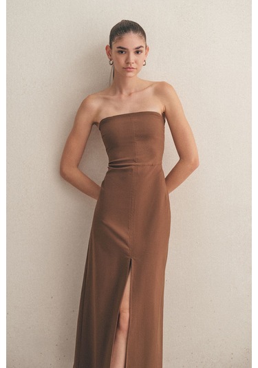 Mathilda Store Kadın Kahverengi Midi Boy Kalem Elbise