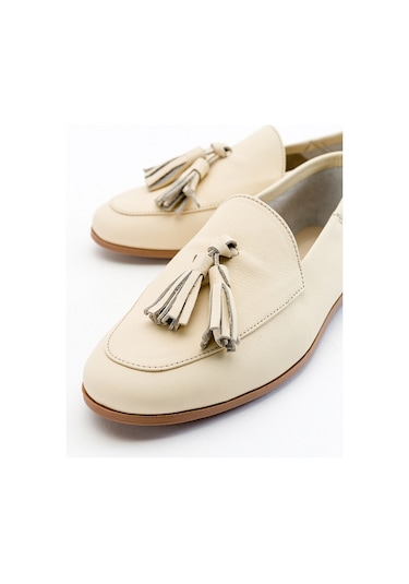Luvishoes F04 Ekru Bej Cilt Hakiki Deri Ayakkabı Bej - Ekru