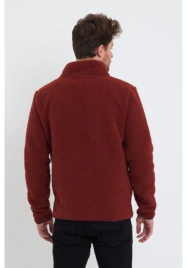 Erkek Dik Yaka Polar Ceket Kiremit