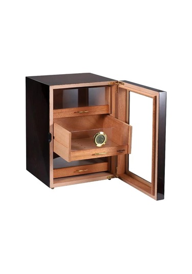 Lubinski Camlı 3 Çekmeceli Humidor Puro Kutusu Maun 100s