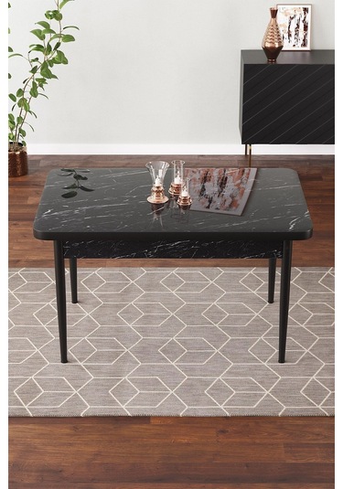 Pista 70x110 Mdf Masa Ahşap Ayaklı Sabit Üst Kalite Mutfak Masası Yemek Odası Masası Salon Masası Siyahmermer