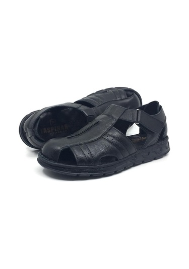 Taşpınar %100 Hakiki Deri Ortopedik Erkek Yazlık Rahat Terlik Sandalet 40-45 Siyah