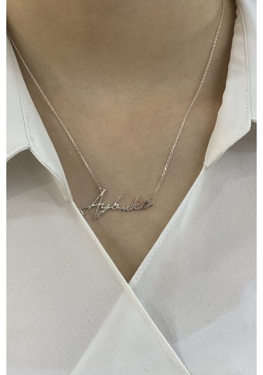 Zümrüt Sarraf 14 Ayar Beyaz Altın Isimli Bayan Kolye Kişiye Özel