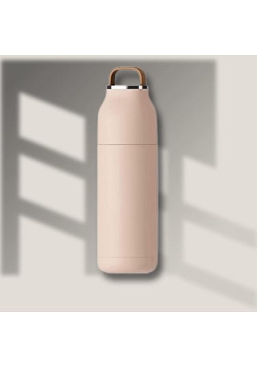 Paslanmaz Çelik Bardak Kapaklı, Tutacaklı, Mat Gövdeli Termos 400 Ml Pembe