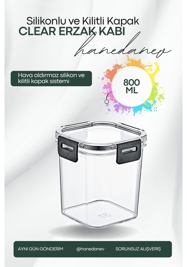 Clear Kare Erzak Kabı - Silikonlu Ve Kilitli Kapaklı Saklama Kabı 850 Ml 12 X 12,5 Cm ŞEffaf