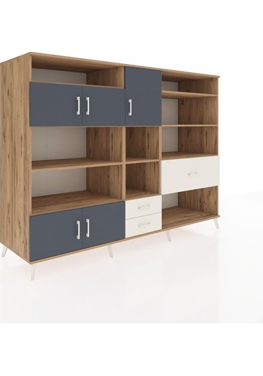 Kronos Dolap 13 Raflı 3 Çekmeceli 5 Kapaklı 220x59x163 Çam-antras Çam-antrasit/aytaşı