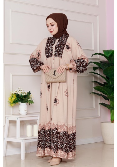 Leopar Desenli Robalı Viscon Elbise-vizon-4798 Vizon