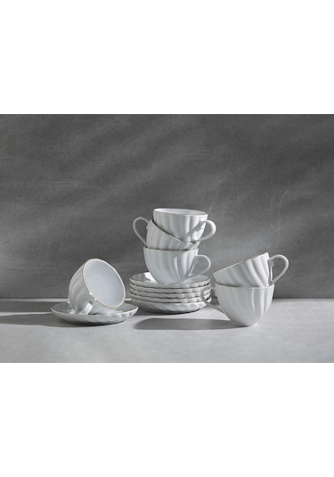 Nehir Yasemin Beyaz 12 Parça Porselen Çay Takımı  92007