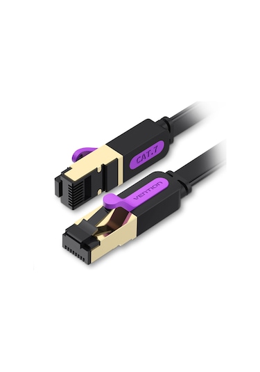 Maiyame Ventıon Cat7 Ethernet Kablosu - 1m Siyah Düz Kablo, Ekranlı Altın Kaplı, 10gbps Hızlı Veri Transferi, Bilgisayar Ağ Bağlantısı