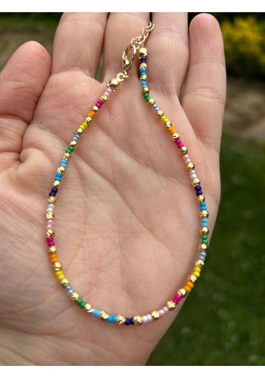 Dorika Renkli Boncuk Ayarlı Zincir Kadın Halhal Çok Renkli
