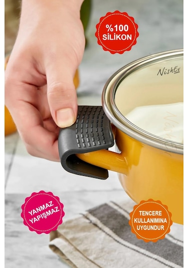 Nishev Yanmaz Yapışmaz Silikon Tencere Tutacağı Silikon Kulp Tutacak 1 Adet Çift Siyah