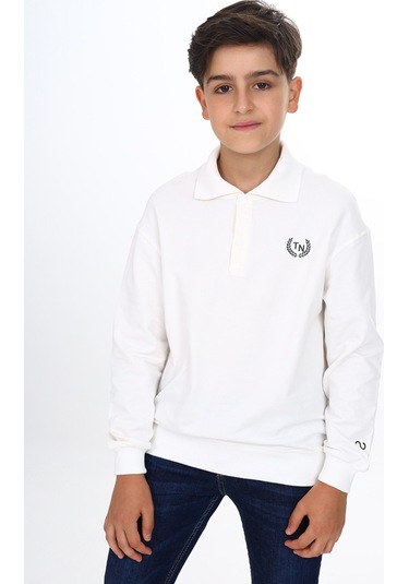 Toontoy Erkek Çocuk Polo Yaka Tnty Baskılı Sweatshirt Ekru