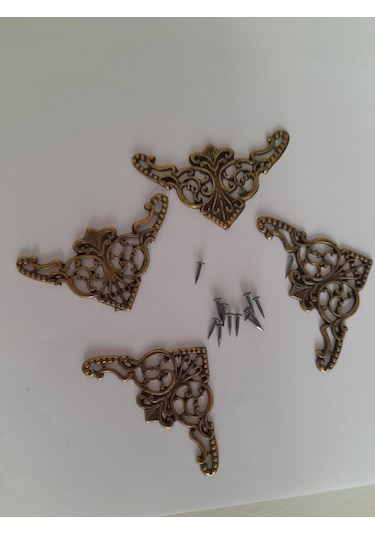 Büyük Boy Kutu Sandık Kapak Köşe Süsleme Takımı Çivili 4 Adet Antik Renk