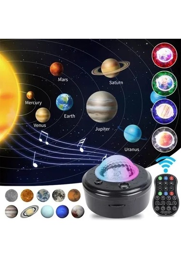 Maiyame Kara Kasa Akrilik Perde 10 Gezegenli Evren, Yıldız, Galaksi, Dünya Işıklı Projeksiyon Lambası