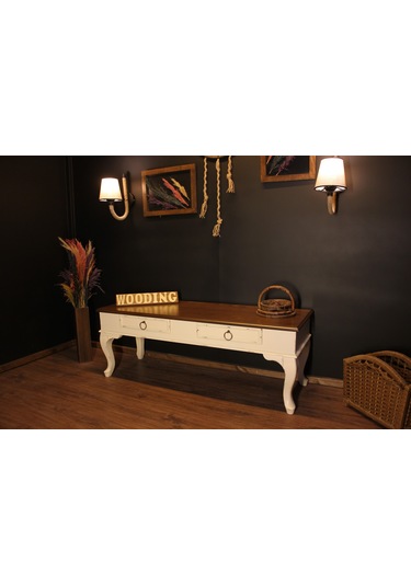 Wooding 120 Cm Masif Ceviz Beyaz Tv Ünitesi