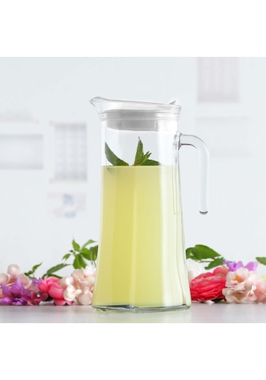 LAV Truva Cam Sürahi Tekli 1,4 L Kulplu Beyaz Plastik Kapaklı