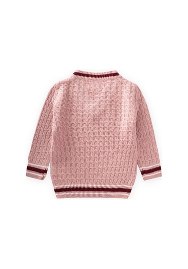 Cigit Saç Örgü V Yaka Kazak 2-9 Yaş Pudra Pembe Pudra Pembe