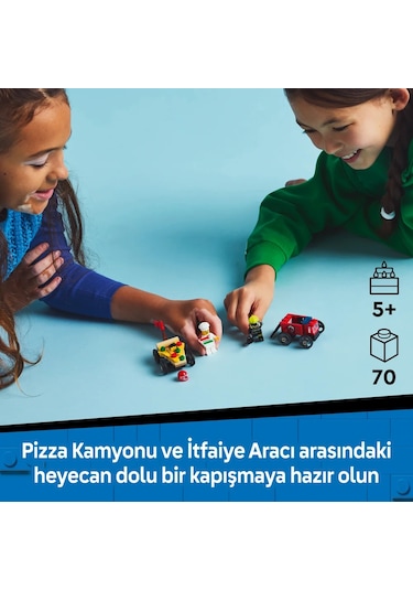 LEGO® City Pizza Arabası İtfaiye Kamyonuna Karşı Yarış Arabası Paketi 60458 -5 Yaş ve Üzeri Çocuklar için Yaratıcı Oyuncak Yapım Seti(70P)