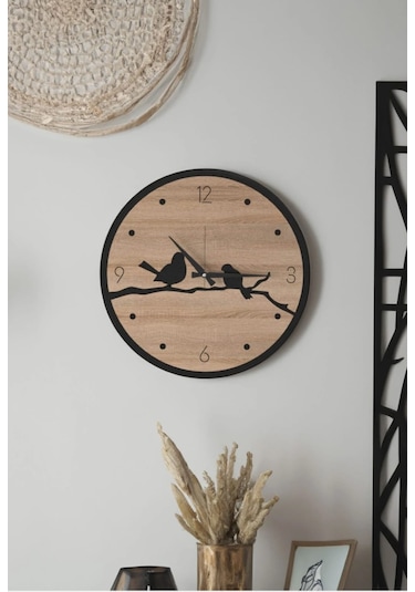 Modern Ahşap Duvar Saati Sağlam Çok Şık Ve Birarada..no:69 Siyah