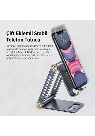 Juo Alüminyum Katlanabilir Metal Masaüstü Telefon Tutucu Standı Gümüş Gümüş