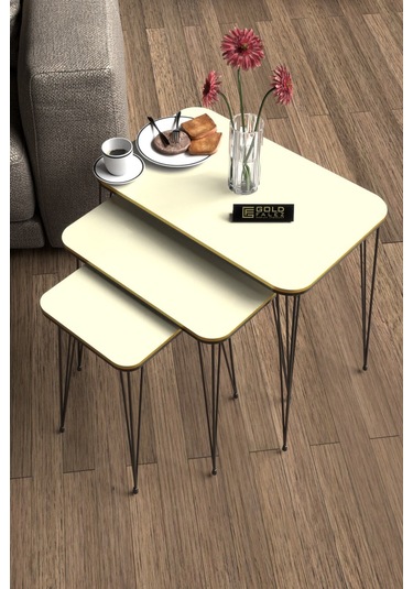 Zigon Sehpa Kr Çift Krem Tel Siyah Ayak Krem