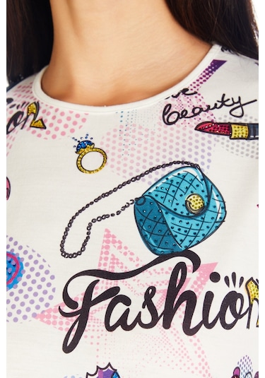 ekazak Crystal Baskılı Luxury Viskoz Tshirt Bluz