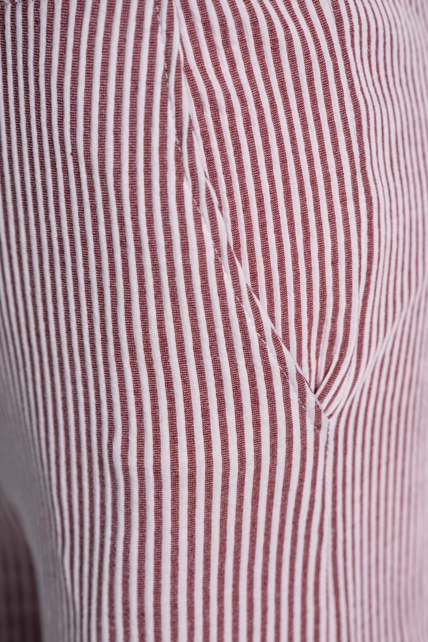 Çizgili Düz Paça Beli Lastikli Pantolon - Bordo Bordo