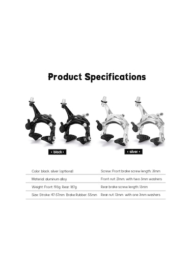 Geeroyoo Yüksek Performanslı Alüminyum Bisiklet Fren Seti - Çift Kollu C Tipi V Fren, Yol Ve Katlanır Bisikletler İçin Gümüş