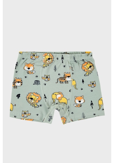 Lela Desenli Streç Pamuklu Bisiklet Yaka Atlet Boxer 2'Li Iç Giyim Erkek Çocuk Takım 6651010 Açık Haki