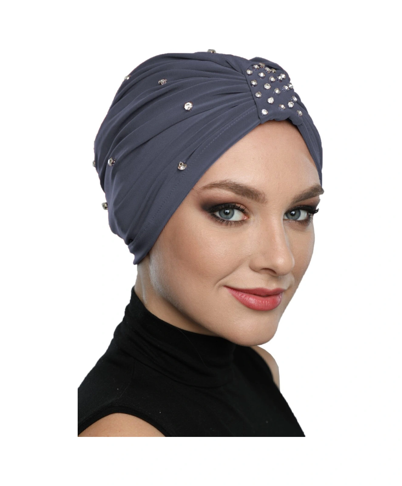 Zeni Taşlı Astarlı El İşi İşlemeli Koyu Gri Hazır Türban Tesettür Abiye Bone Koyu Gri