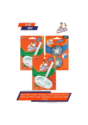 Mr. Muscle Klozet Blok Tuvalet Temizleyici Orman Esintisi 2 x 40 G + Rezervuar Blok Tuvalet Temizleyici 2 x 48 G