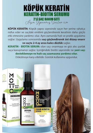 Motto Plus Professional Saç Pürüzsüzleştirici Ve Düzleştirici 2'li Saç Bakım Seti Köpük Keratin - Keratin & Biotin Serum
