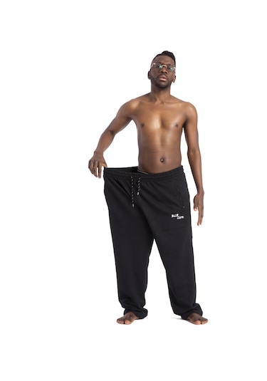 Büyük Beden Erkek Eşofman Altı Cepli Fermuarlı Blr-08- 1000 Siyah