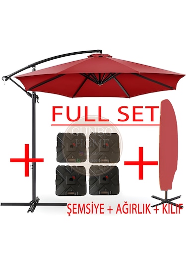 Gunbo Home 3 Mt 8 Kaburga Full Demir 21 Kg Kırmızı Bahçe Şemsiyes