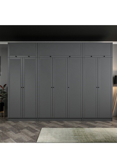 Kale 7 Mebran Panjur Kapaklı 2 Çekmeceli Dolap Ve Yüklük Antrasit 235cm Antrasit