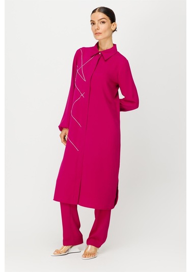 Taş Yapıştırma Detaylı Tunik Pantolon Takım Fuşya-fuşya Fuşya