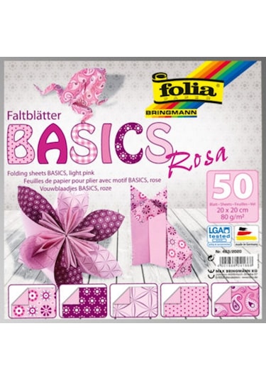 Folia Origami Kağıdı 20X20 Cm. 5 Desen 50 Yaprak Basic Pembe